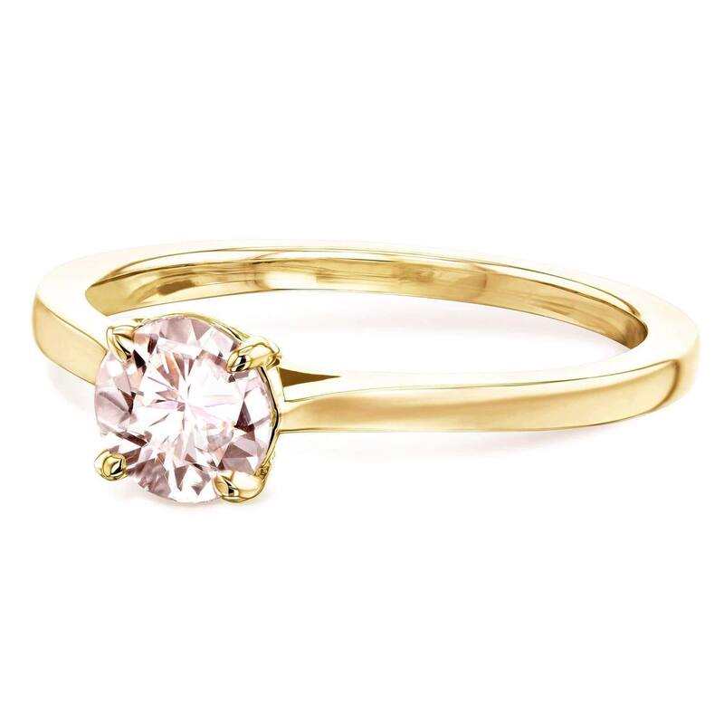 Annello by Kobelli 14k Gold 5mm Round Pink Morganite Taper Shank Cathedral Solitaire Ring - 6.5 - Yellow