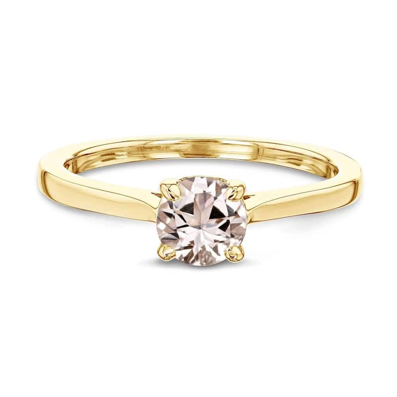 Annello by Kobelli 14k Gold 5mm Round Pink Morganite Taper Shank Cathedral Solitaire Ring