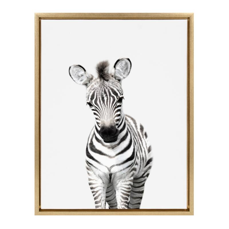 Kate and Laurel Sylvie Zebra Portrait Framed Canvas By Amy Peterson - 18x24 - Plastic - Gold