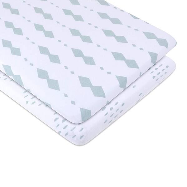 slide 2 of 3, Bassinet Sheet Set Jersey Cotton 2 Pack - Sage Diamond Set