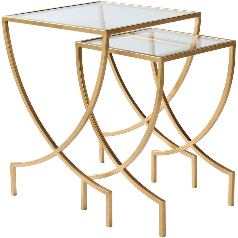 Diani Glass and Painted Metal Modern Hand Crafted Nesting Table Set (2 Pieces) - 18" x 18" x 24",14" x 14" x 21.5"