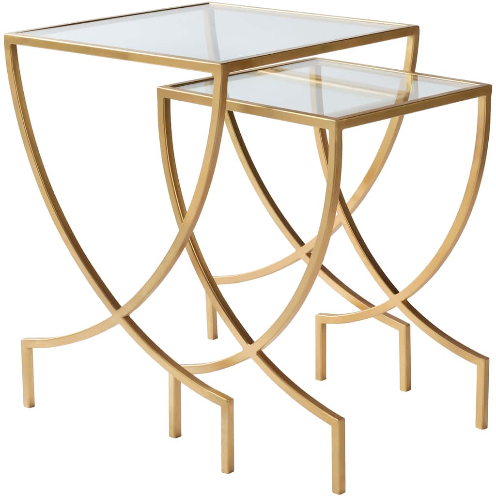 Diani Glass and Painted Metal Modern Hand Crafted Nesting Table Set (2 Pieces) - 18" x 18" x 24",14" x 14" x 21.5"
