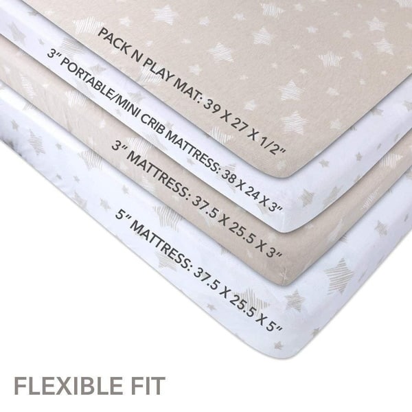 slide 2 of 2, Pack N Play Crib Sheet Set Jersey Cotton 2 Pack -Tan Star