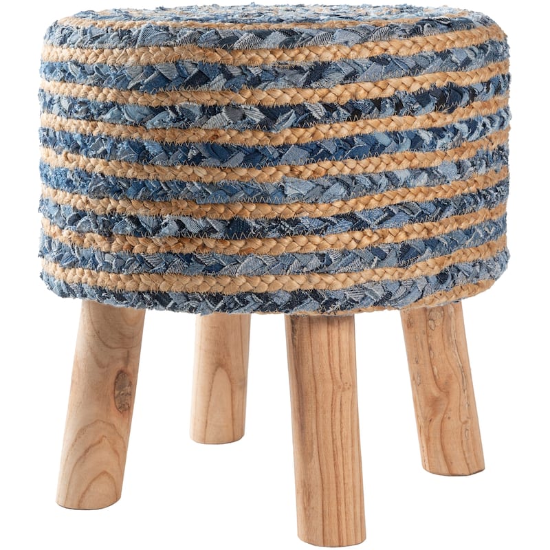 Livabliss Baeley Hand Crafted Bohemian Jute and Wood Foot Stool