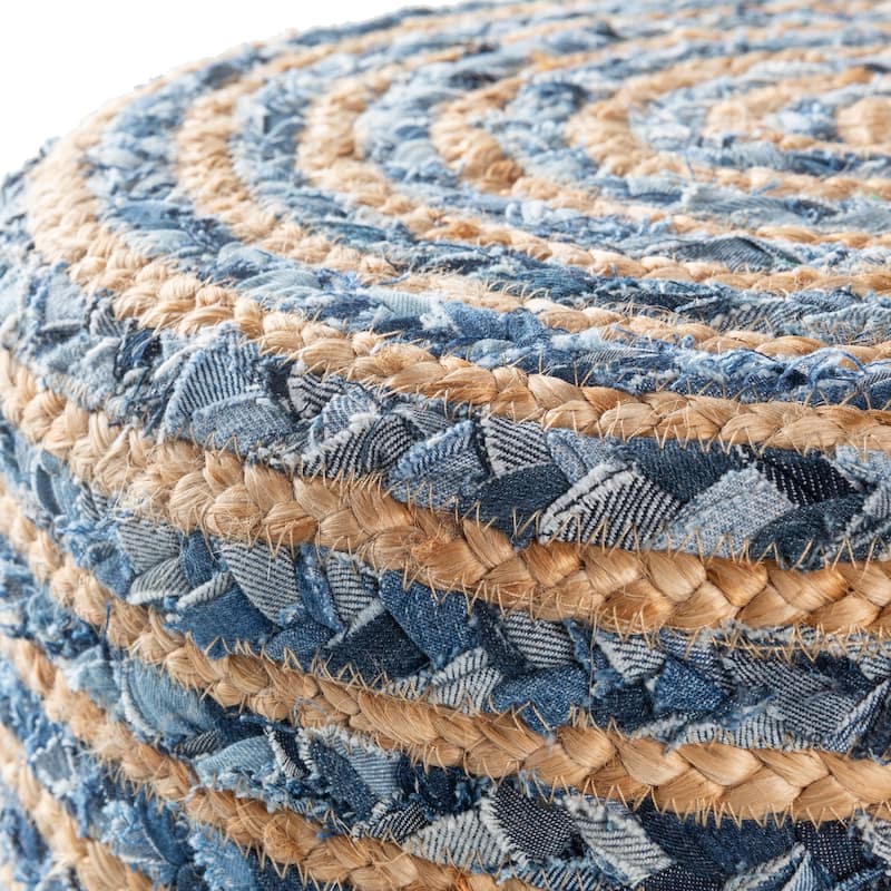 Livabliss Baeley Hand Crafted Bohemian Jute and Wood Foot Stool