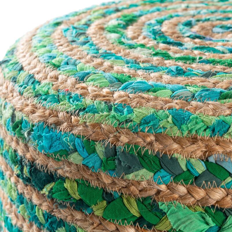 Livabliss Baeley Hand Crafted Bohemian Jute and Wood Foot Stool