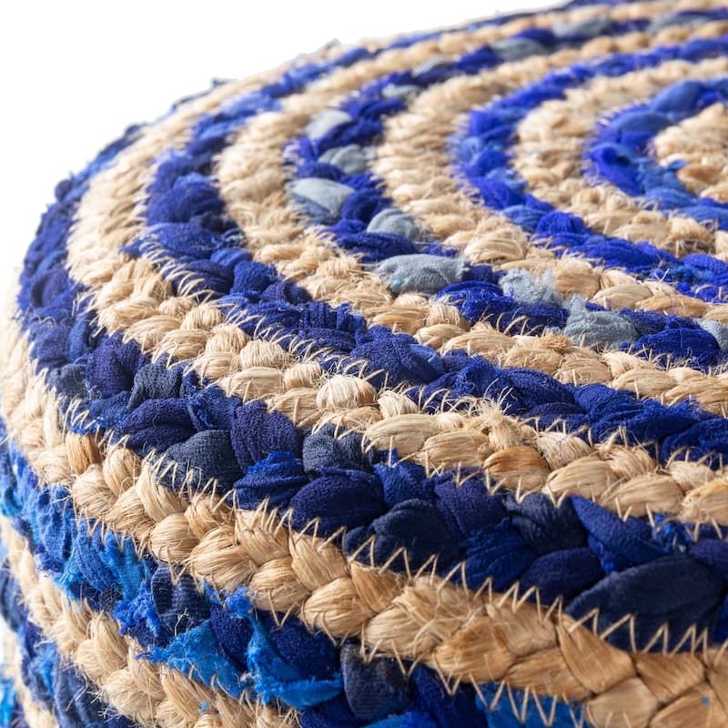 Livabliss Baeley Hand Crafted Bohemian Jute and Wood Foot Stool
