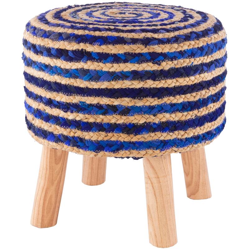 Livabliss Baeley Hand Crafted Bohemian Jute and Wood Foot Stool