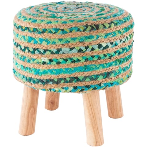 Baeley Hand Crafted Bohemian Jute and Wood Foot Stool