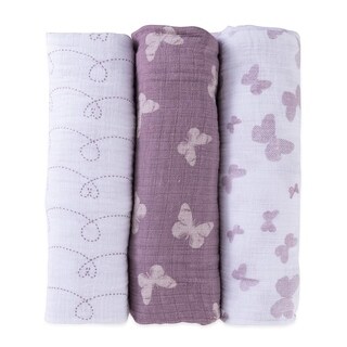 Muslin Cotton Swaddles-3 Pack Butterfly- Lavender Purple - N/A