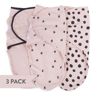 Adjustable Swaddle- Large 3-6 mths-pink dots+stars+solid 3 pk new specs - N/A