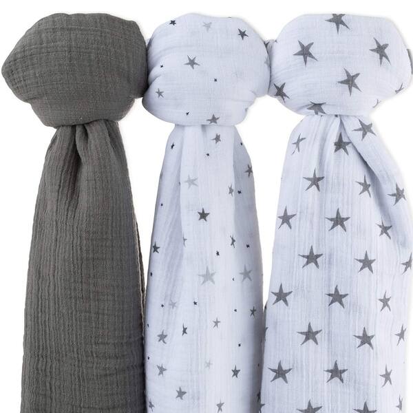 slide 2 of 5, Cotton Muslin Swaddle Blanket 3 Pack-Star Print - N/A