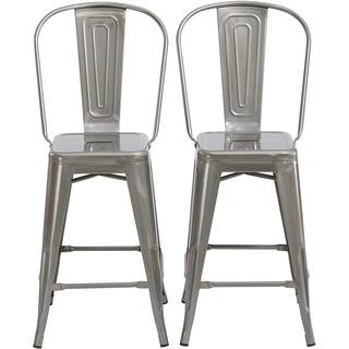 Antique Distressed Steel 24" High Back Chair Bar Stool Barstools - N/A