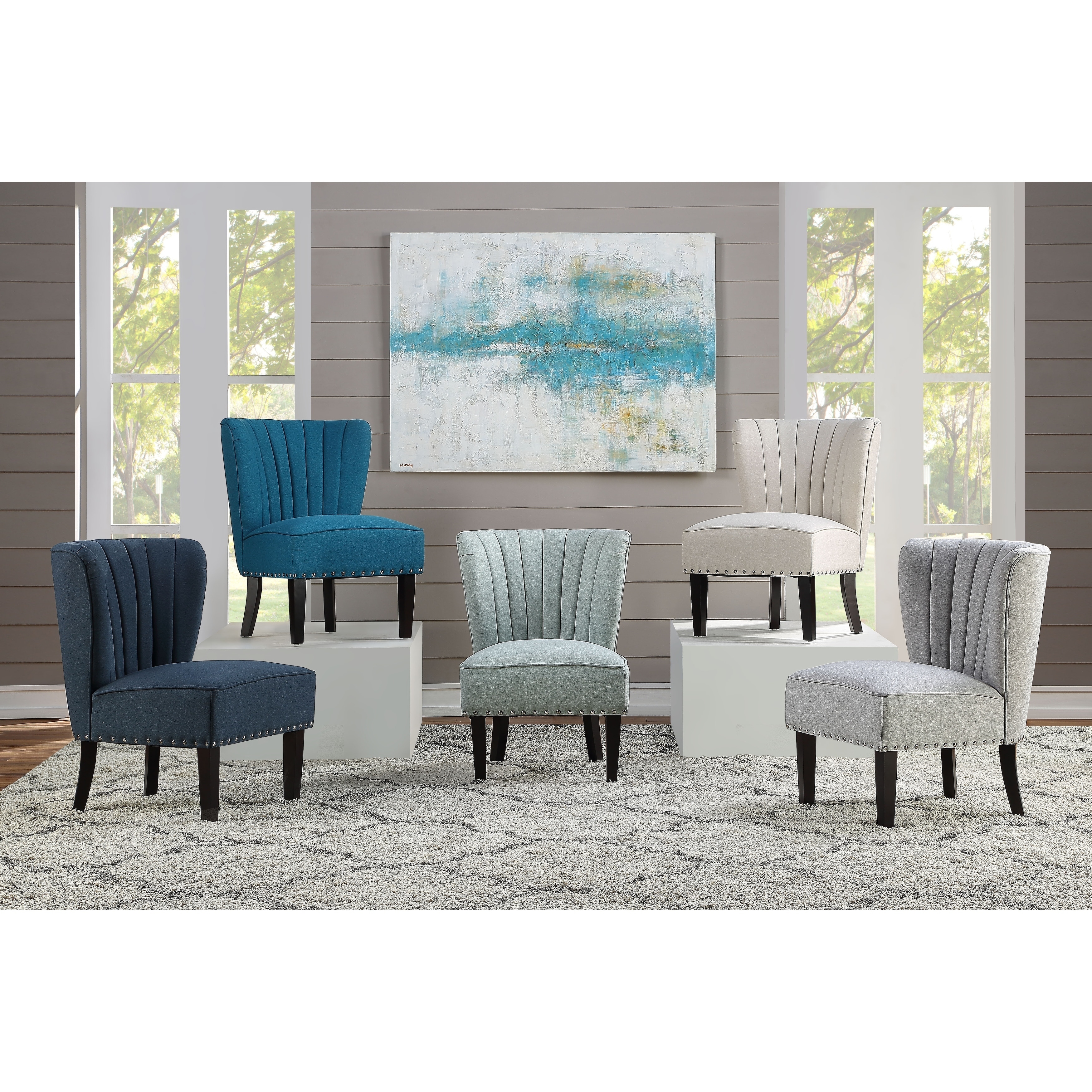 Nautica Blue Velvet Chair Neutral Deals Accent 2025 Chairs - Main Image