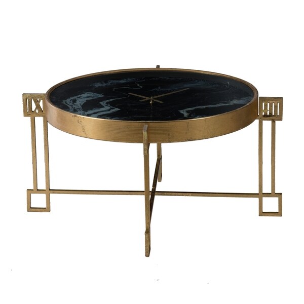 Shop Weathered Gold and Black Marble Clock Face Coffee Table On Sale