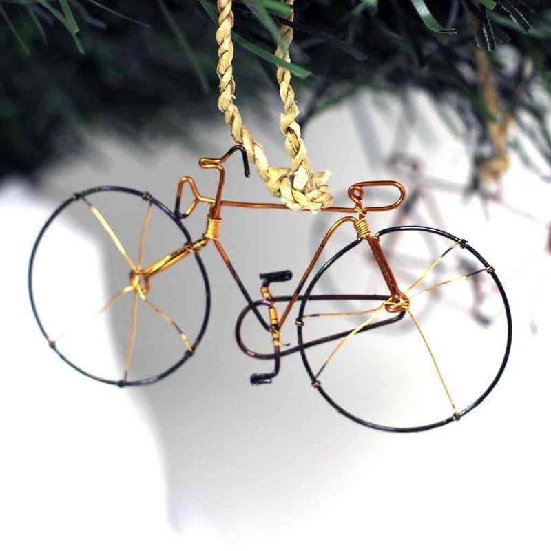 Recycled Handmade Petite Bicycle Tree Ornament, Set of 2