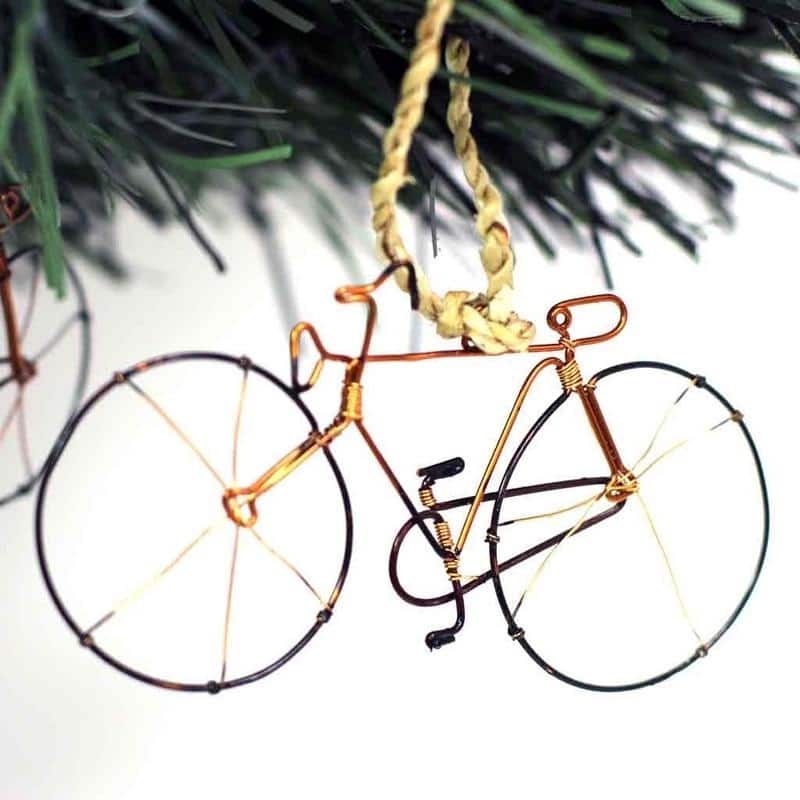 Recycled Handmade Petite Bicycle Tree Ornament, Set of 2