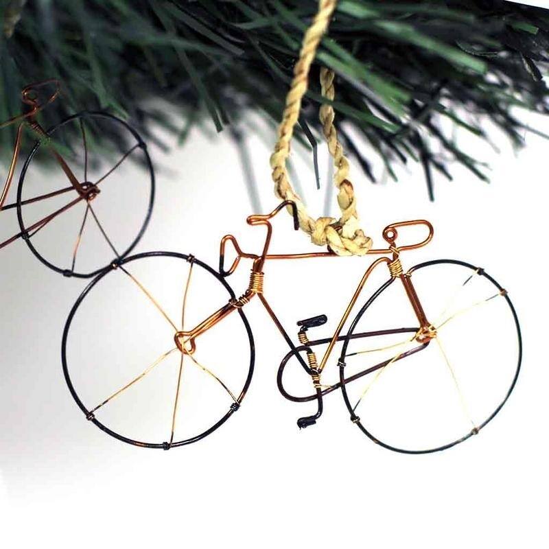 Recycled Handmade Petite Bicycle Tree Ornament, Set of 2
