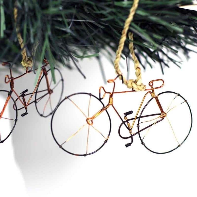 Recycled Handmade Petite Bicycle Tree Ornament, Set of 2