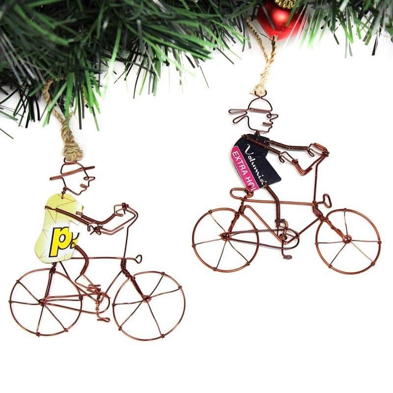 Recycled Handmade Bicyclist Ornaments, Set of 2