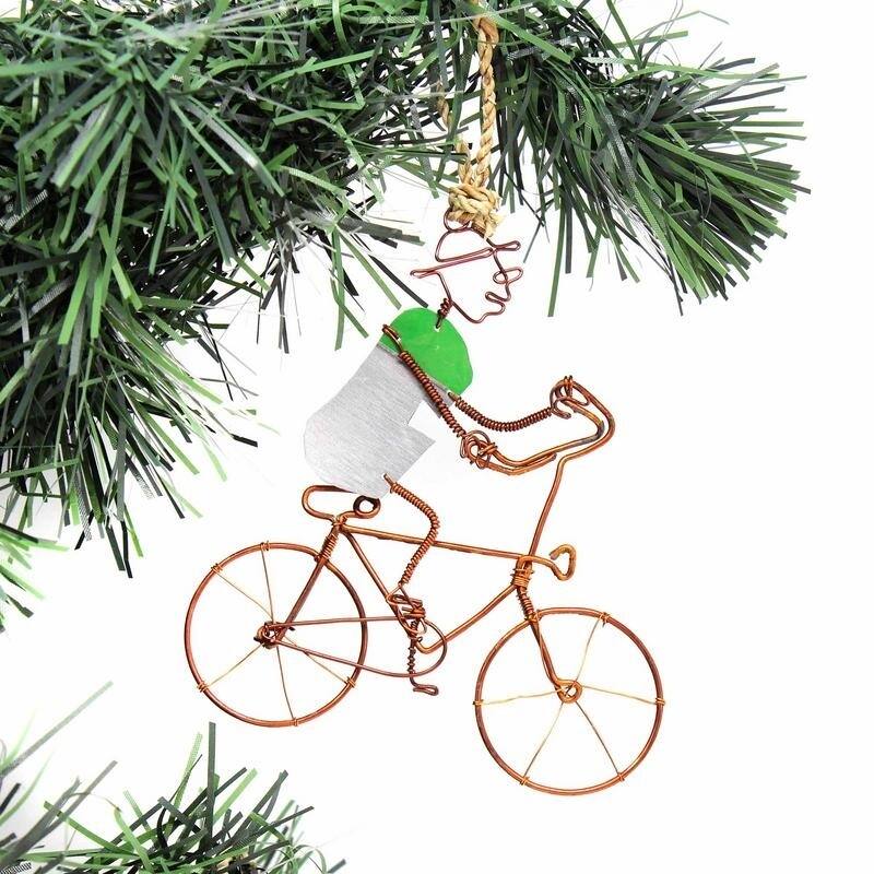 Recycled Handmade Bicyclist Ornaments, Set of 2