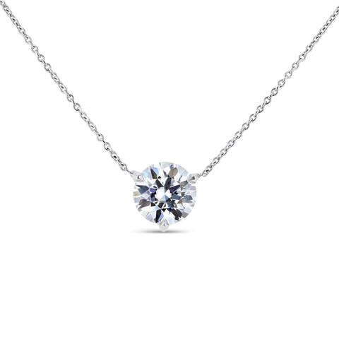 Annello by Kobelli 14k Gold Round 1.5 Carat Forever One Moissanite (7.5mm) 3-Prong Solitaire 18 Inch Necklace (DEF/VS)