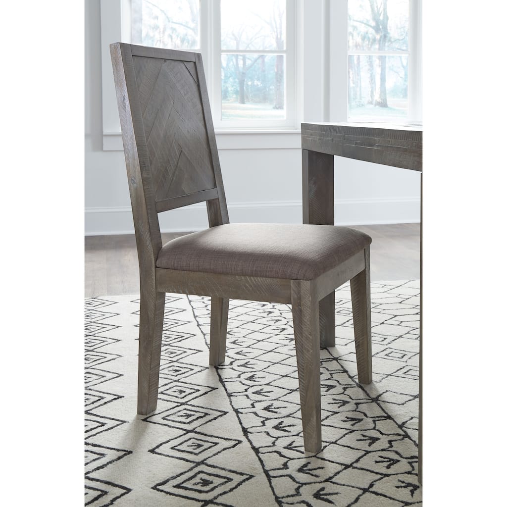 Herringbone Solid Wood Upholstered Dining Chair in Rustic Latte