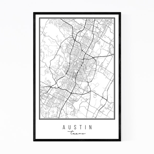 Noir Gallery Austin Texas City Map Framed Art Print