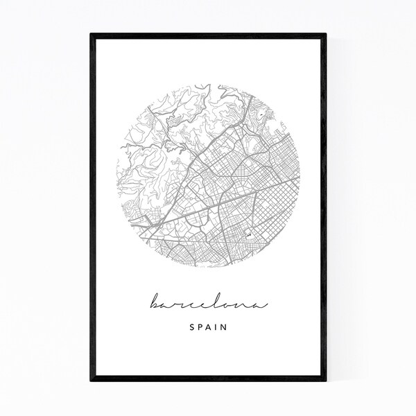 Noir Gallery Barcelona Spain City Map Framed Art Print