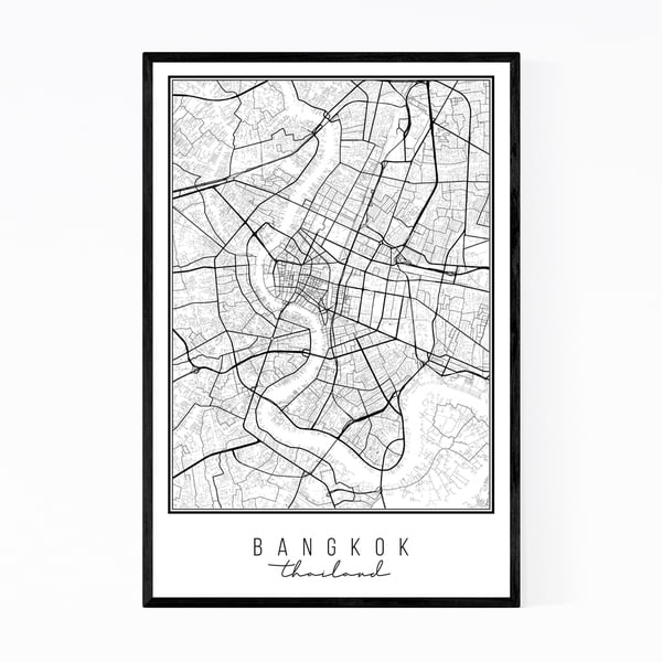 Noir Gallery Bangkok Thailand City Map Framed Art Print