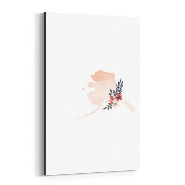 Noir Gallery Alaska Floral State Map Canvas Wall Art Print