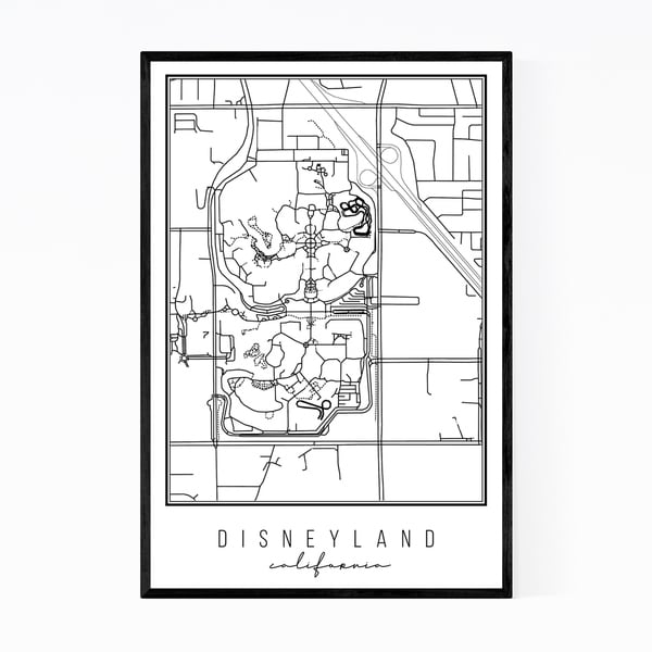 Noir Gallery Disneyland California City Map Framed Art Print