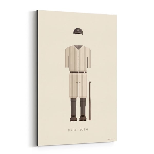 Noir Gallery Babe Ruth Baseball Illustration Canvas Wall Art Print