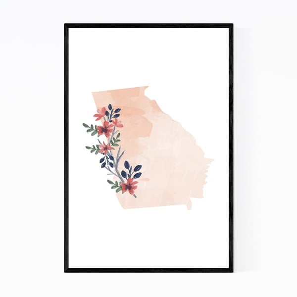 Noir Gallery Georgia Floral State Map Framed Art Print
