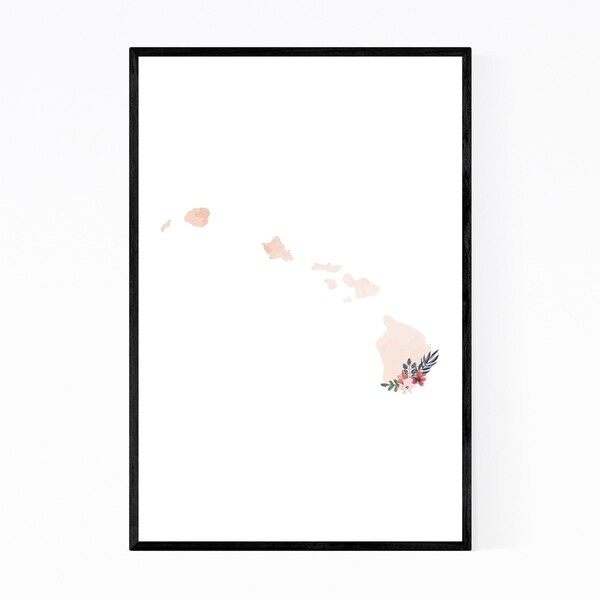 Noir Gallery Hawaii Floral State Map Framed Art Print