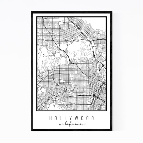 Noir Gallery Hollywood California City Map Framed Art Print