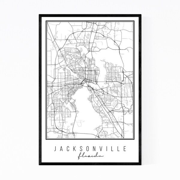 Noir Gallery Jacksonville Florida City Map Framed Art Print