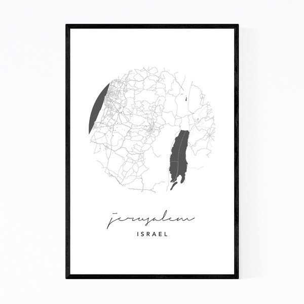 Noir Gallery Jerusalem Israel City Map Framed Art Print