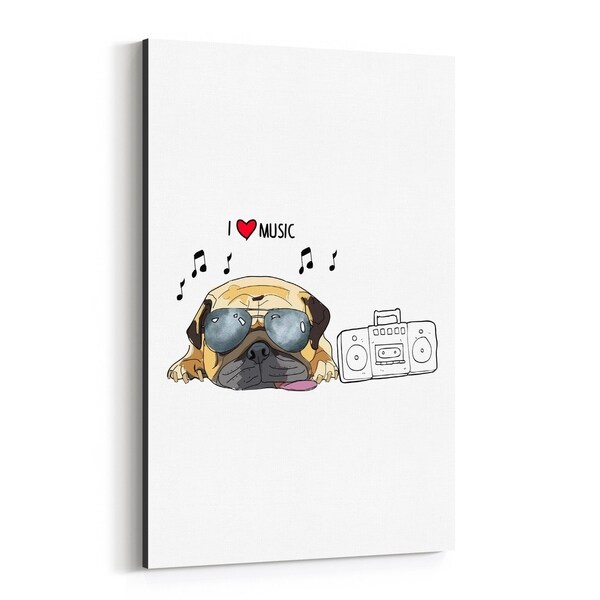 Noir Gallery Dog Music Pug Illustration Canvas Wall Art Print