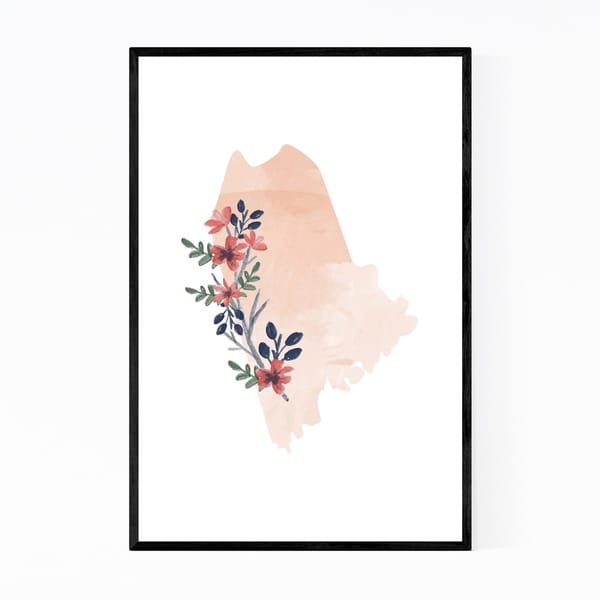 Noir Gallery Maine Floral State Map Framed Art Print