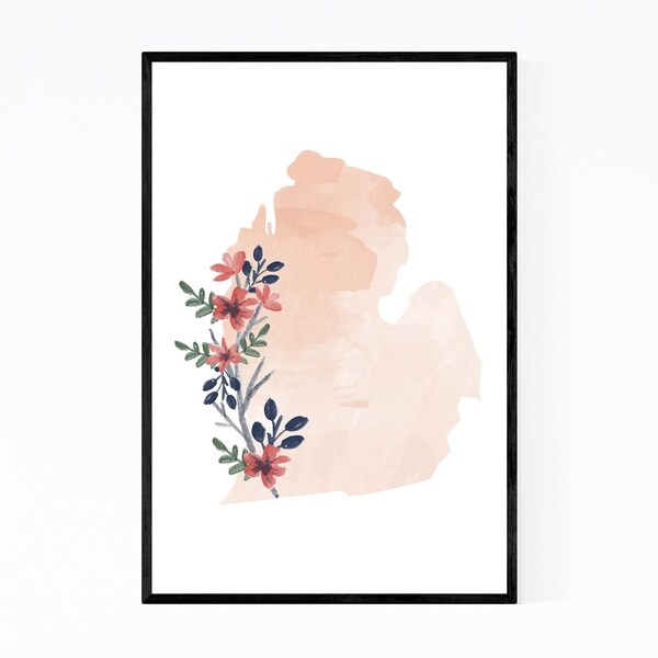 Noir Gallery Michigan Floral State Map Framed Art Print