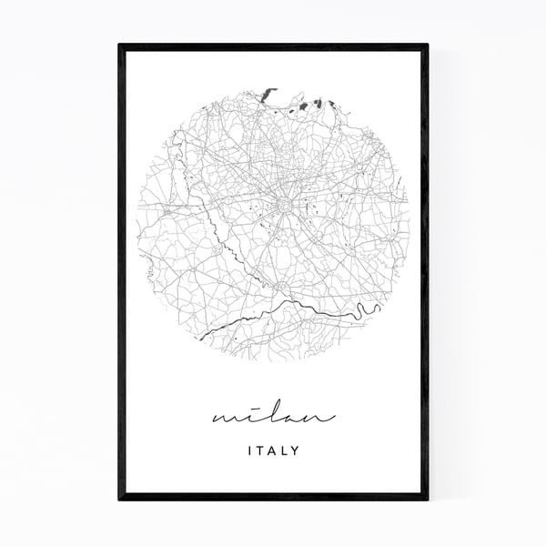 Noir Gallery Milan Italy City Map Framed Art Print