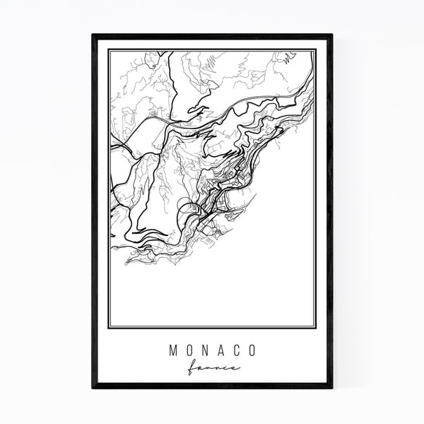 Noir Gallery Monaco France City Map Framed Art Print