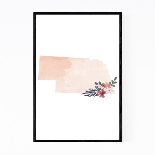 Noir Gallery Nebraska Floral State Map Framed Art Print