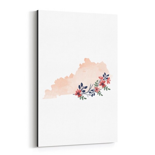 Noir Gallery Kentucky Floral State Map Canvas Wall Art Print