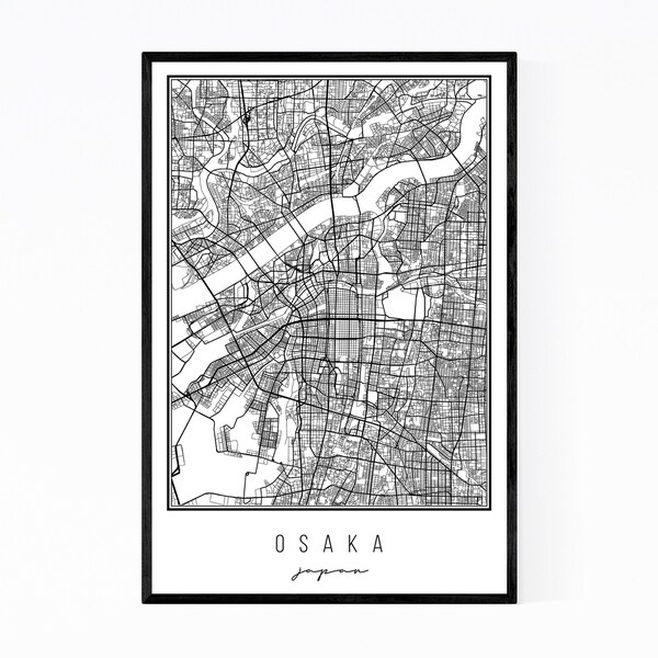 Noir Gallery Osaka Japan City Map Framed Art Print