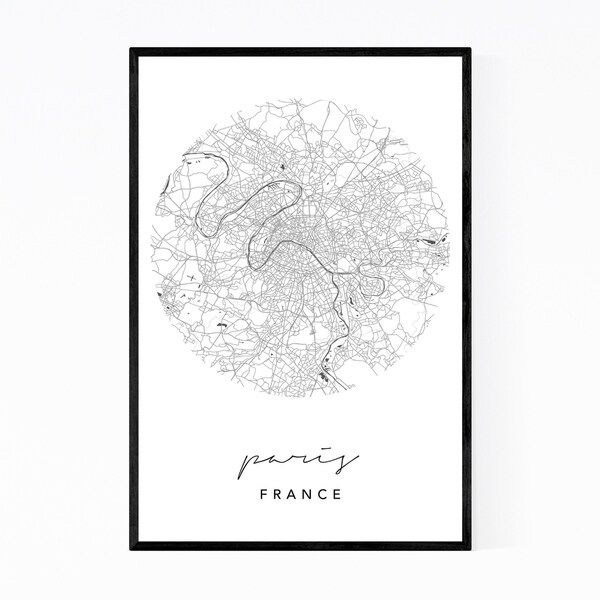 Noir Gallery Paris France City Map Framed Art Print