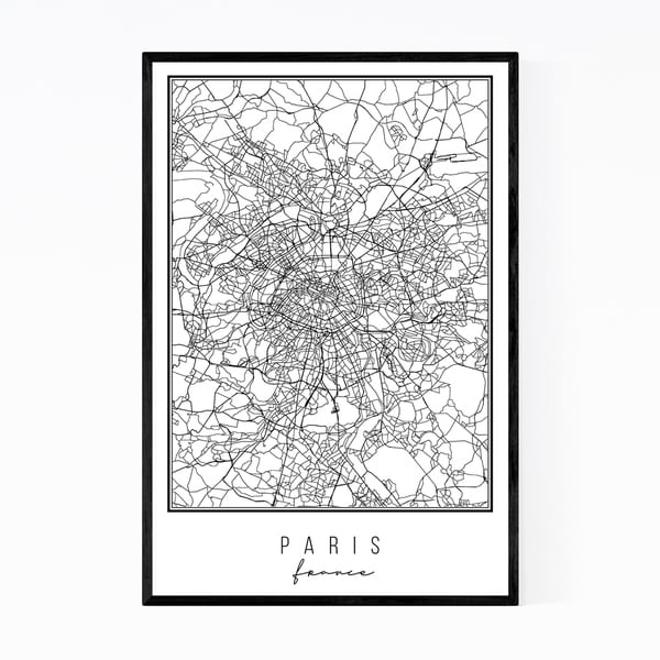 Noir Gallery Paris France City Map Framed Art Print