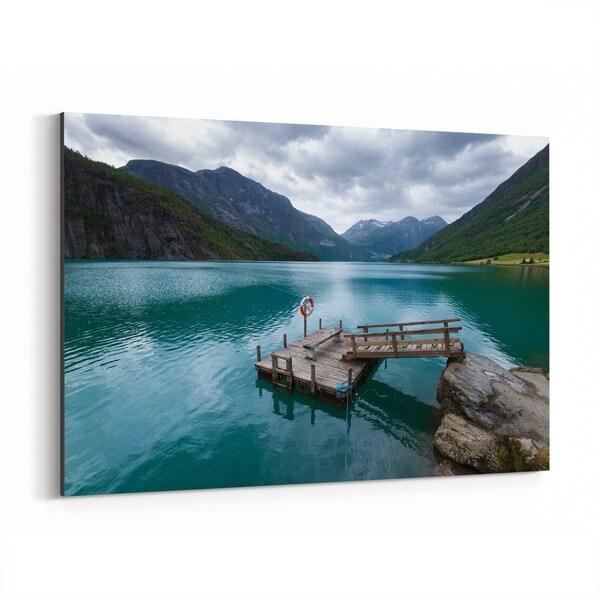 Noir Gallery Norway Mountains Beach Pier Photo Canvas Wall Art Print