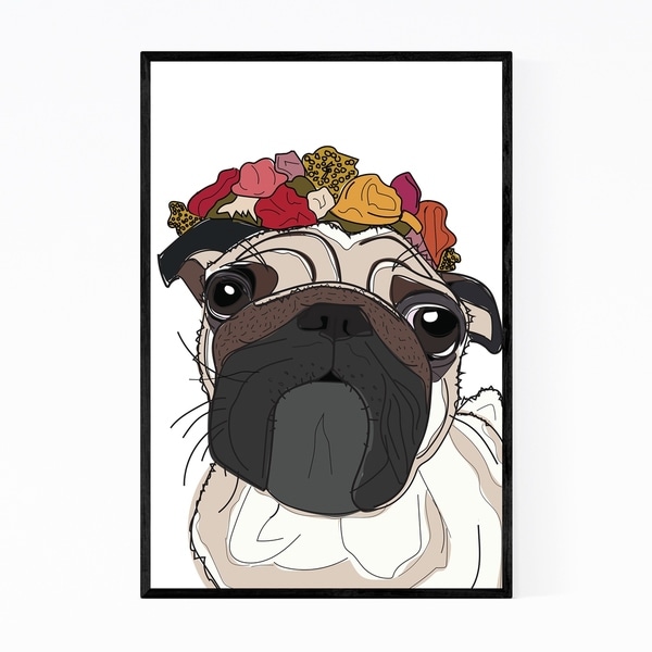 Noir Gallery Dog Floral Botanical Pug Illustration Framed Art Print